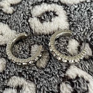 Silver diamond hoop earrings